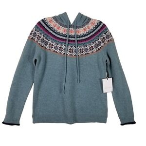 Tabitha Webb Hoodie Sweater Women S Teal Fair Isle Wool‎ Blend Pullover 75343